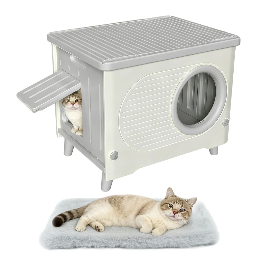 Weatherproof Elevated Outdoor Cat House with Cushion P540467
