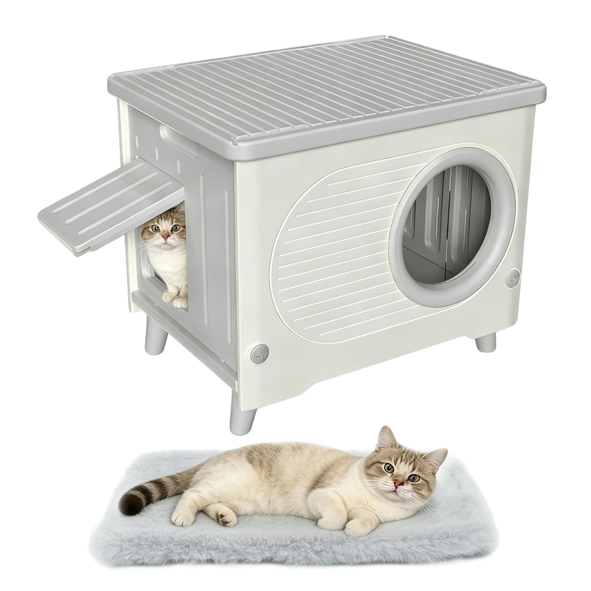 Weatherproof Elevated Outdoor Cat House with Cushion P540467