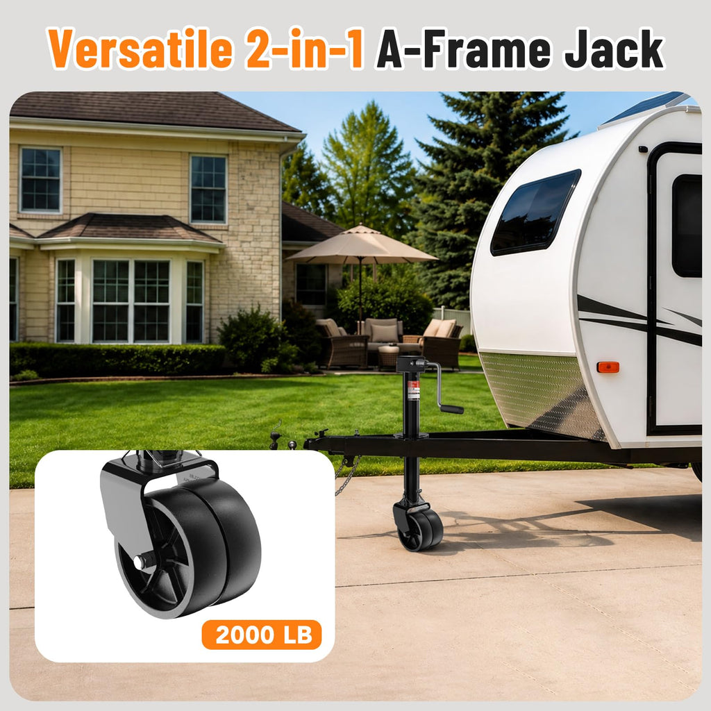 A-Frame Trailer Jack 2-in-1 5000lbs Foot Plate & 2000lbs Dual-Wheel Y35050