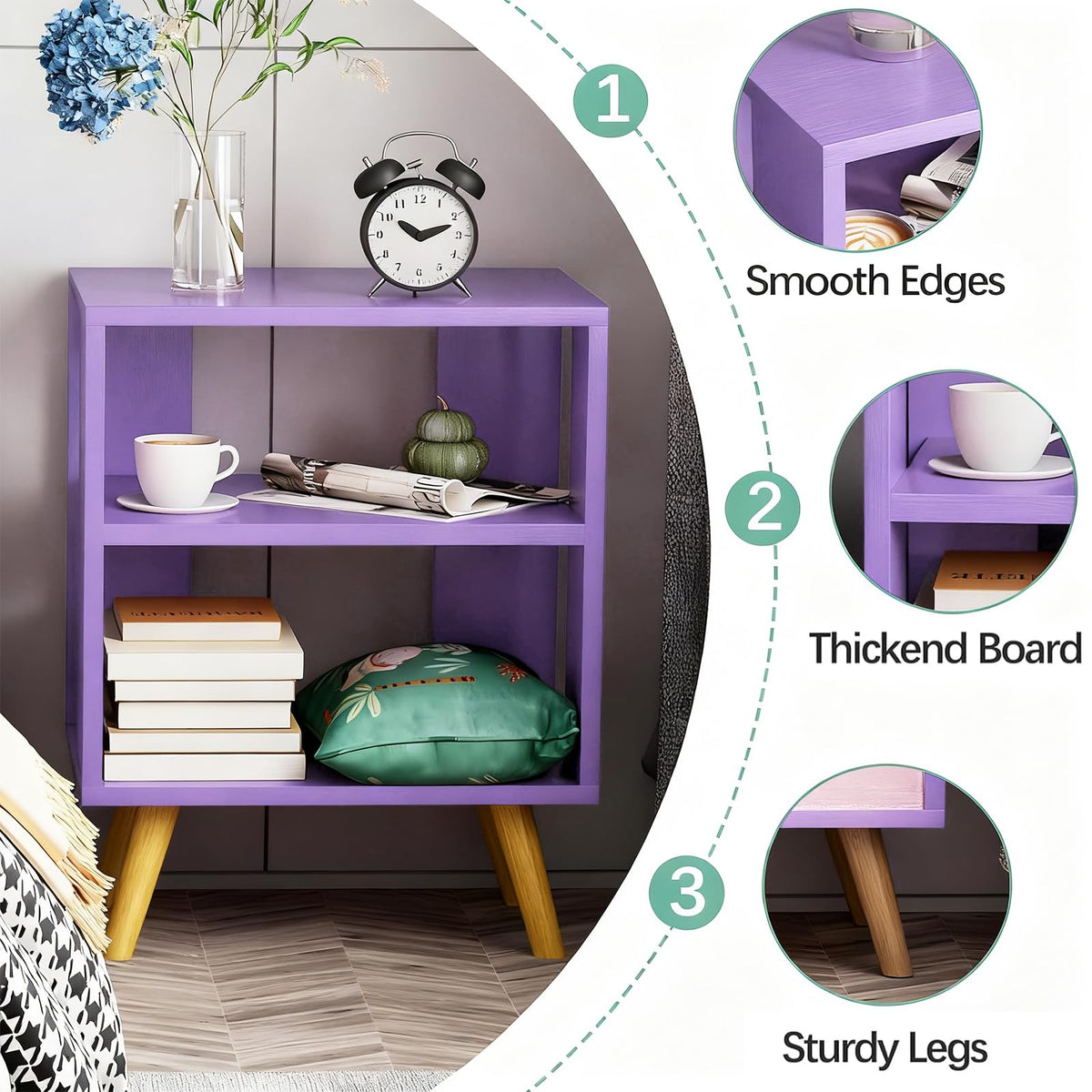 Purple 2-Tier Wooden Nightstand S4182