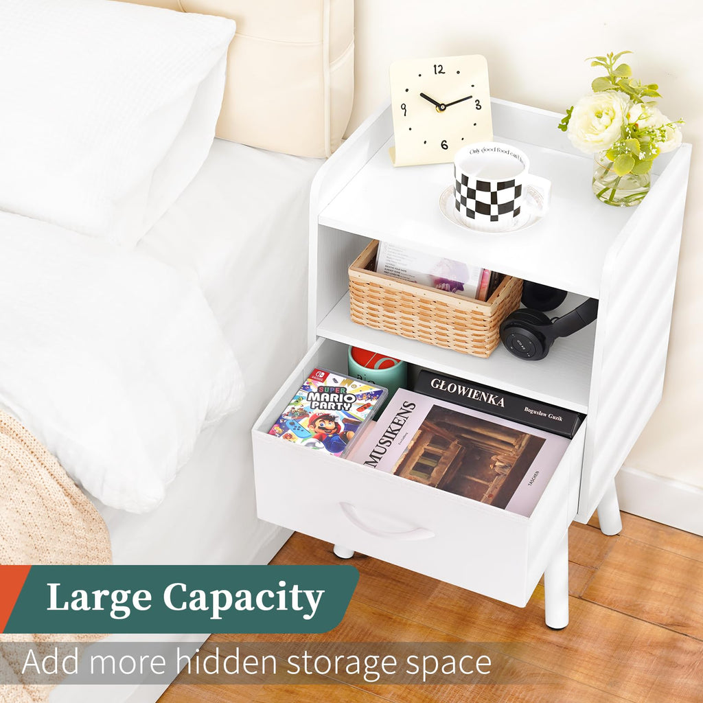 Modern Nightstand with Drawer and Open Storage Shelf H80075