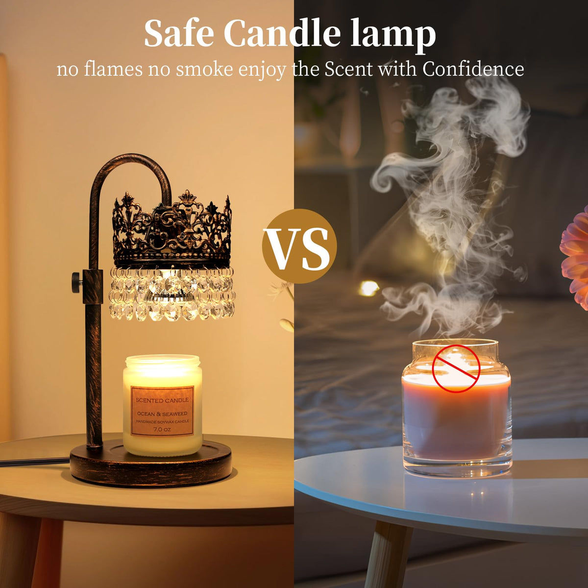 Candle Warmer Lamp with Timer Dimmer Adjustable Height Black Gold Brushed X50479