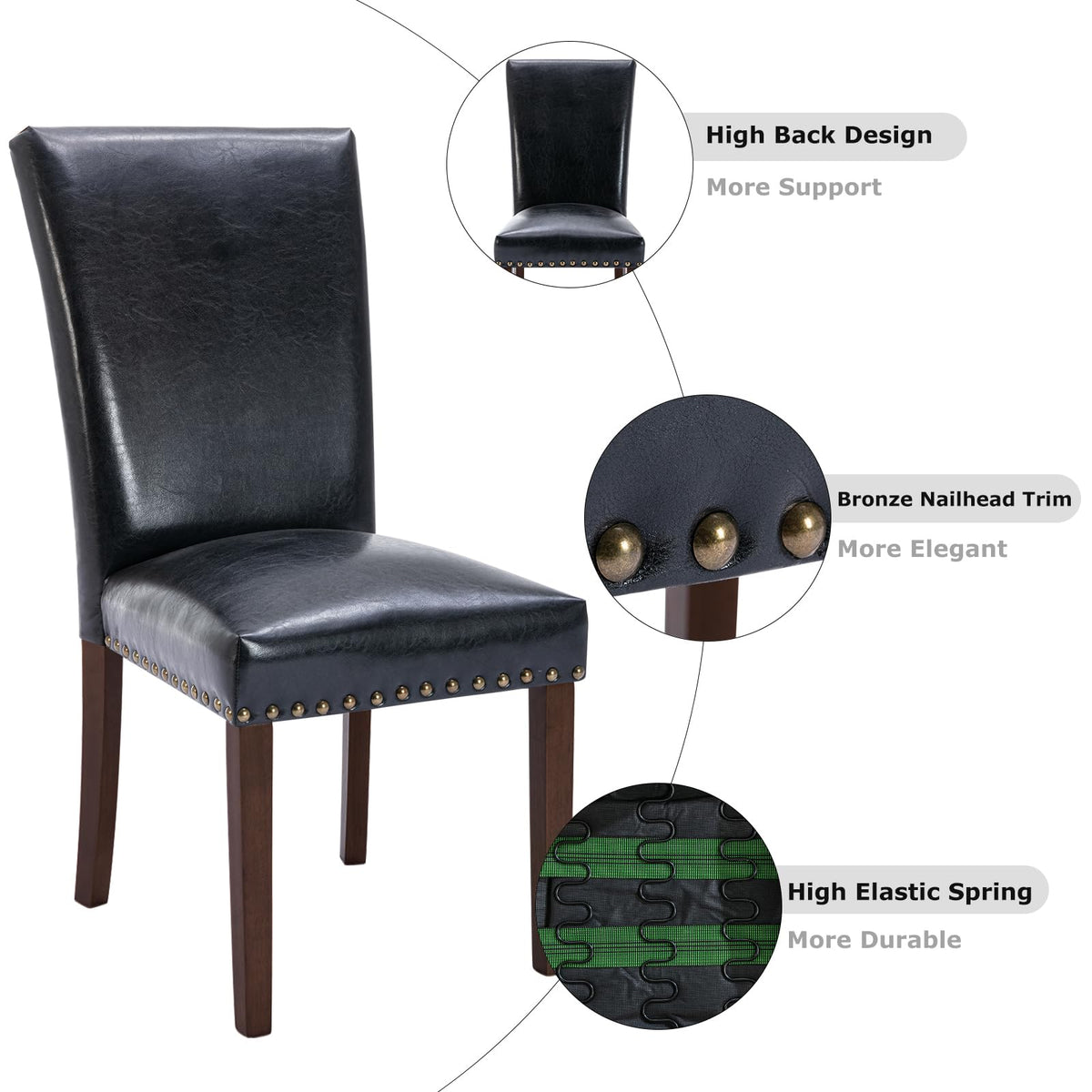 High Back Upholstered Dining Chairs Set of 2 Black F5990