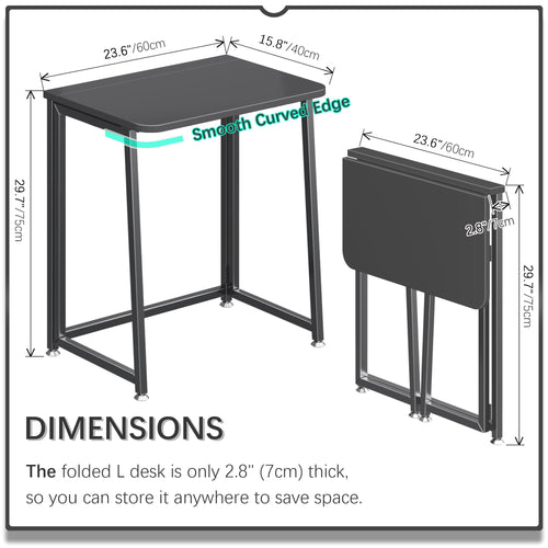 23.6" Folding Mobile Desk with Wheels, All Black M735678