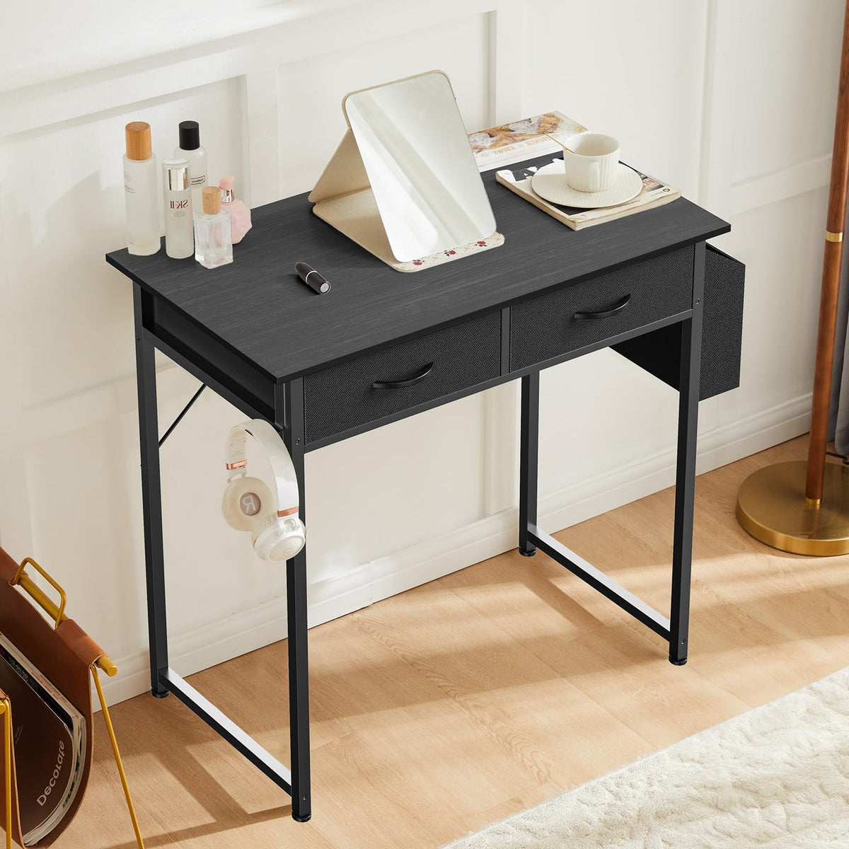 32" Black Computer Desk with Drawers J611566
