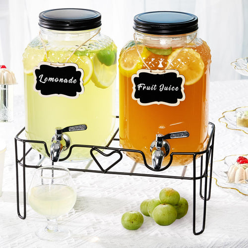 1 Gallon Glass Beverage Dispenser with Stand and Fruit Infuser X140