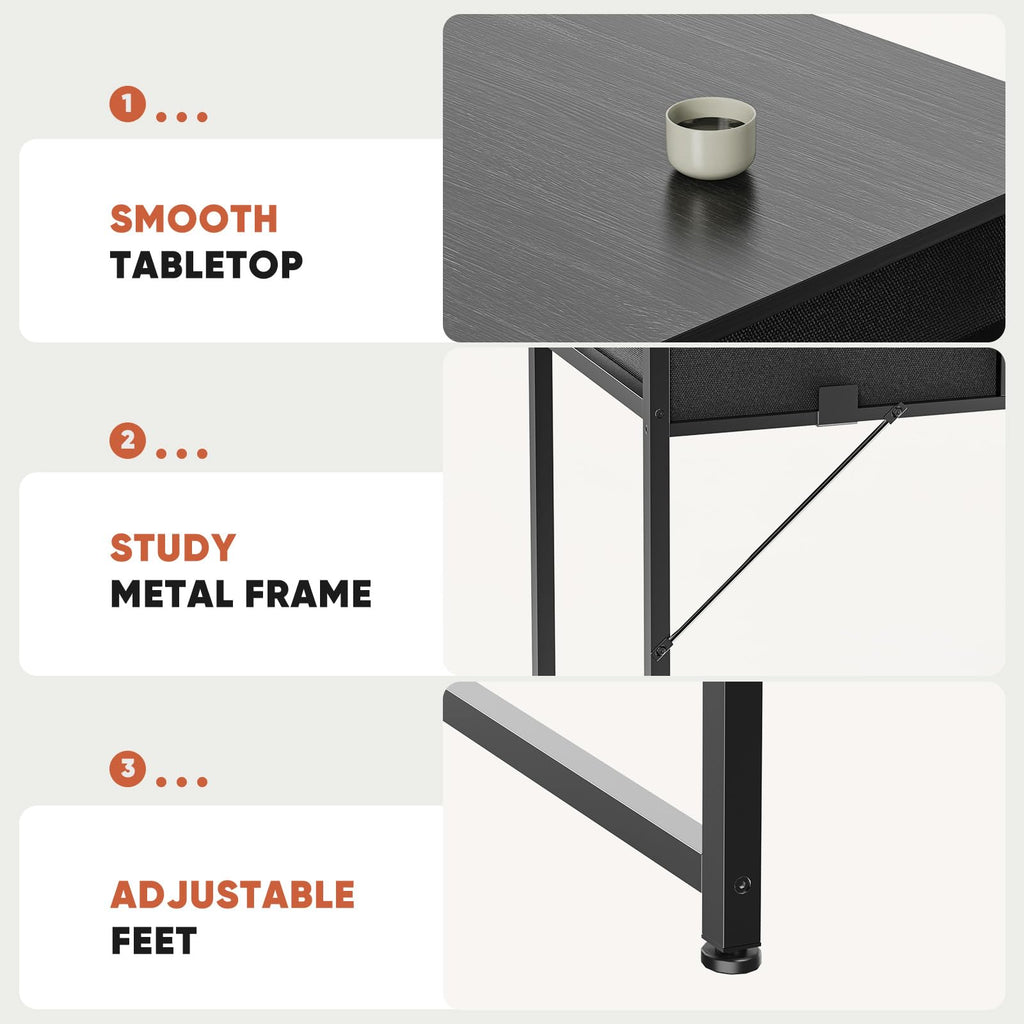 32" Black Computer Desk with Drawers J611566