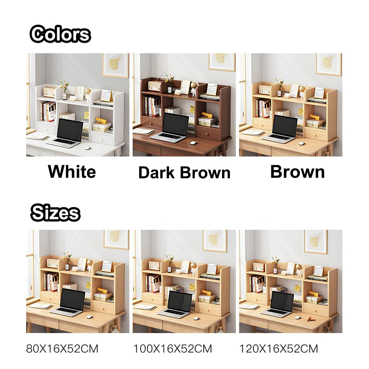 White Desktop Bookshelf Wood Storage Rack U85737