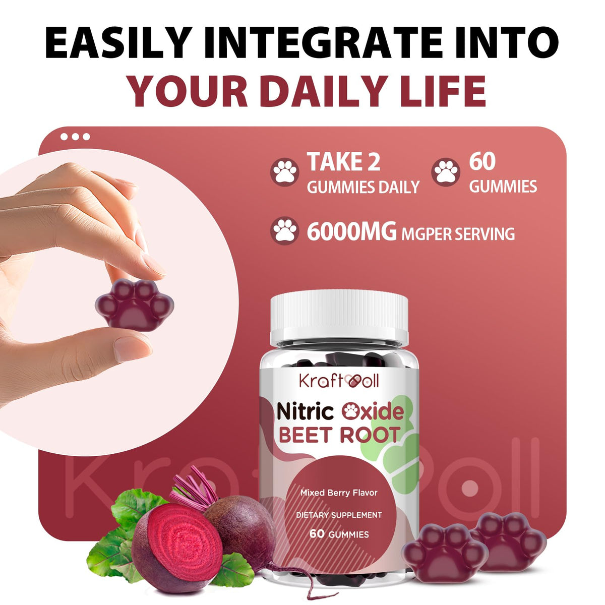 Beet Root Gummies 6000mg Mixed Berry Flavor 60 Gummies N531372