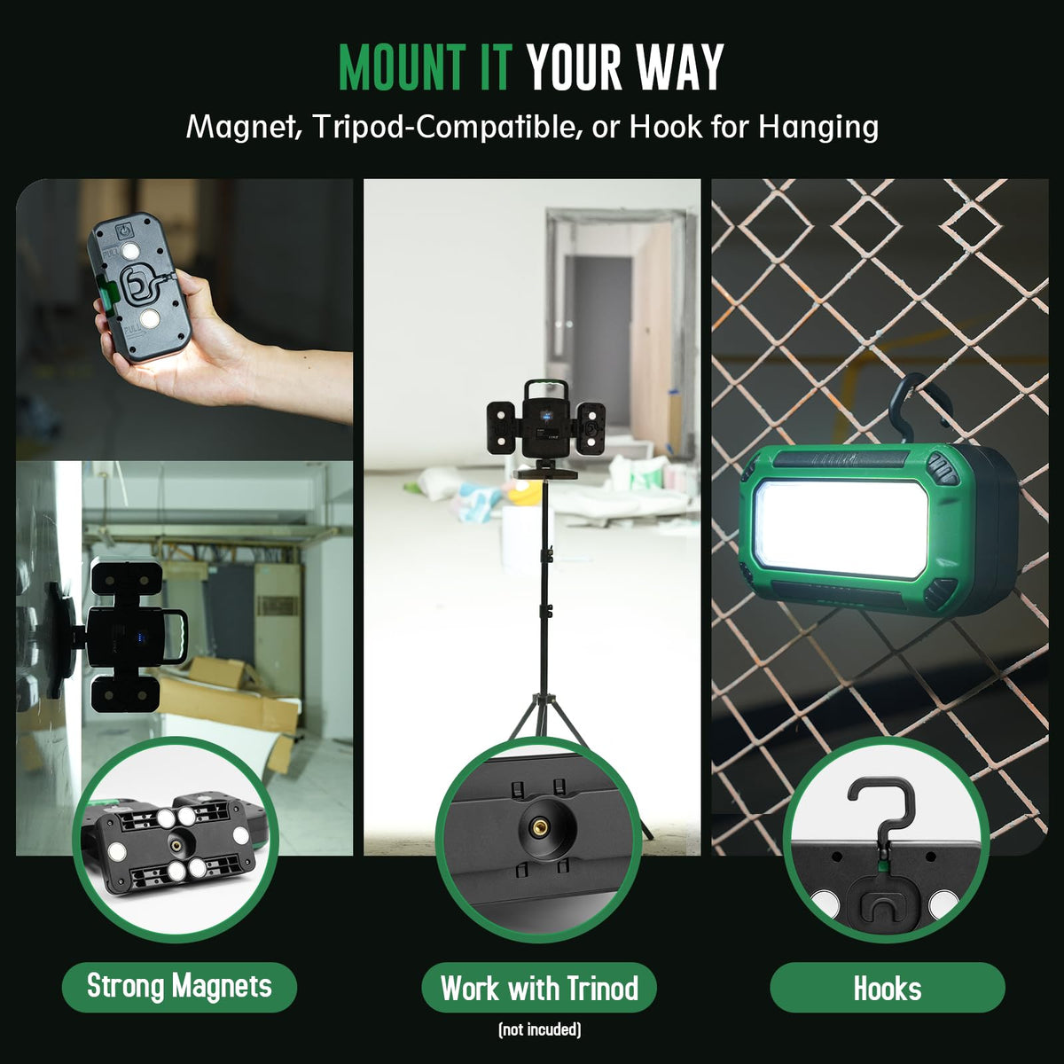 50W 5000LM Rechargeable Magnetic LED Work Light R8926