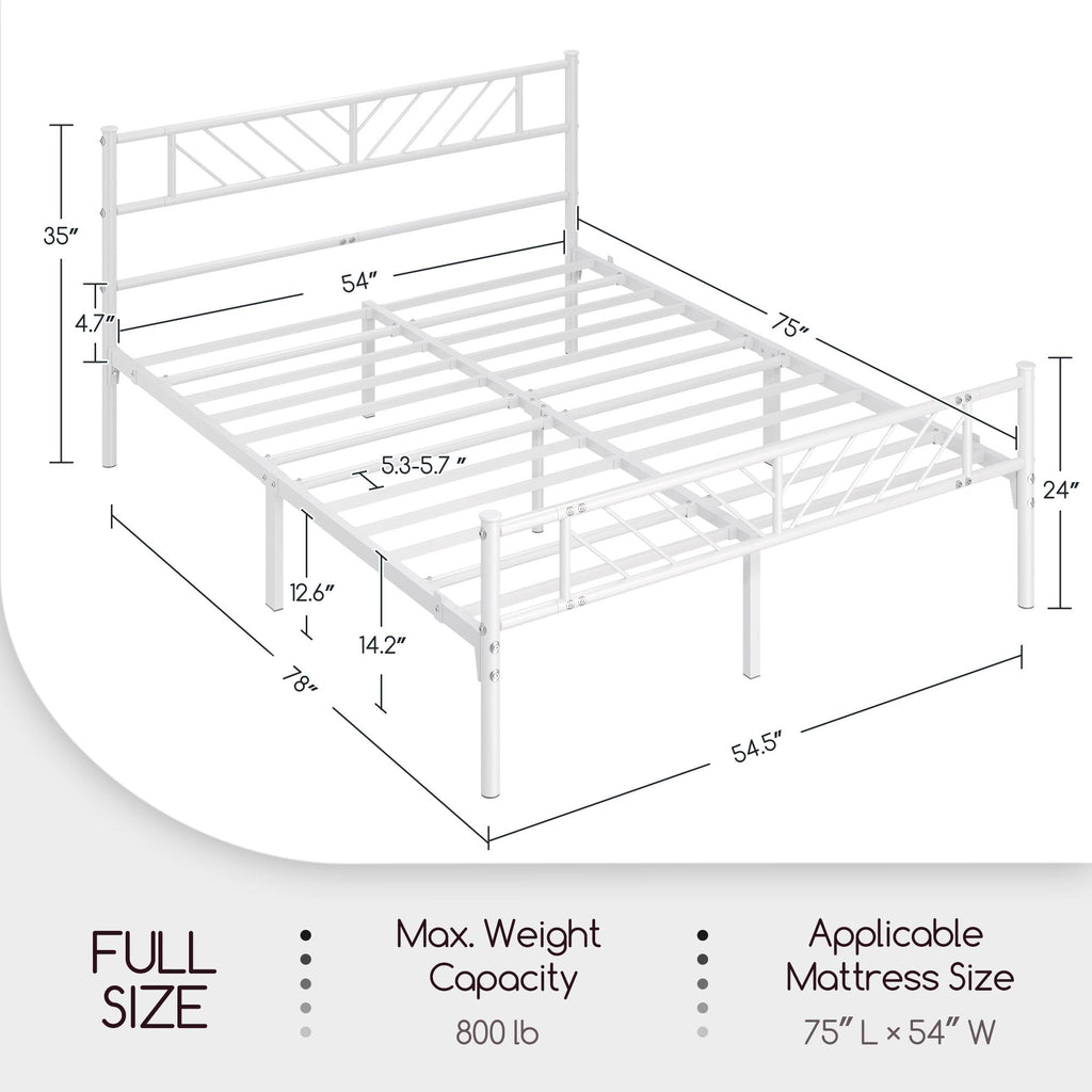 White Full Metal Platform Bed Frame with Arrow Design Headboard Q71446