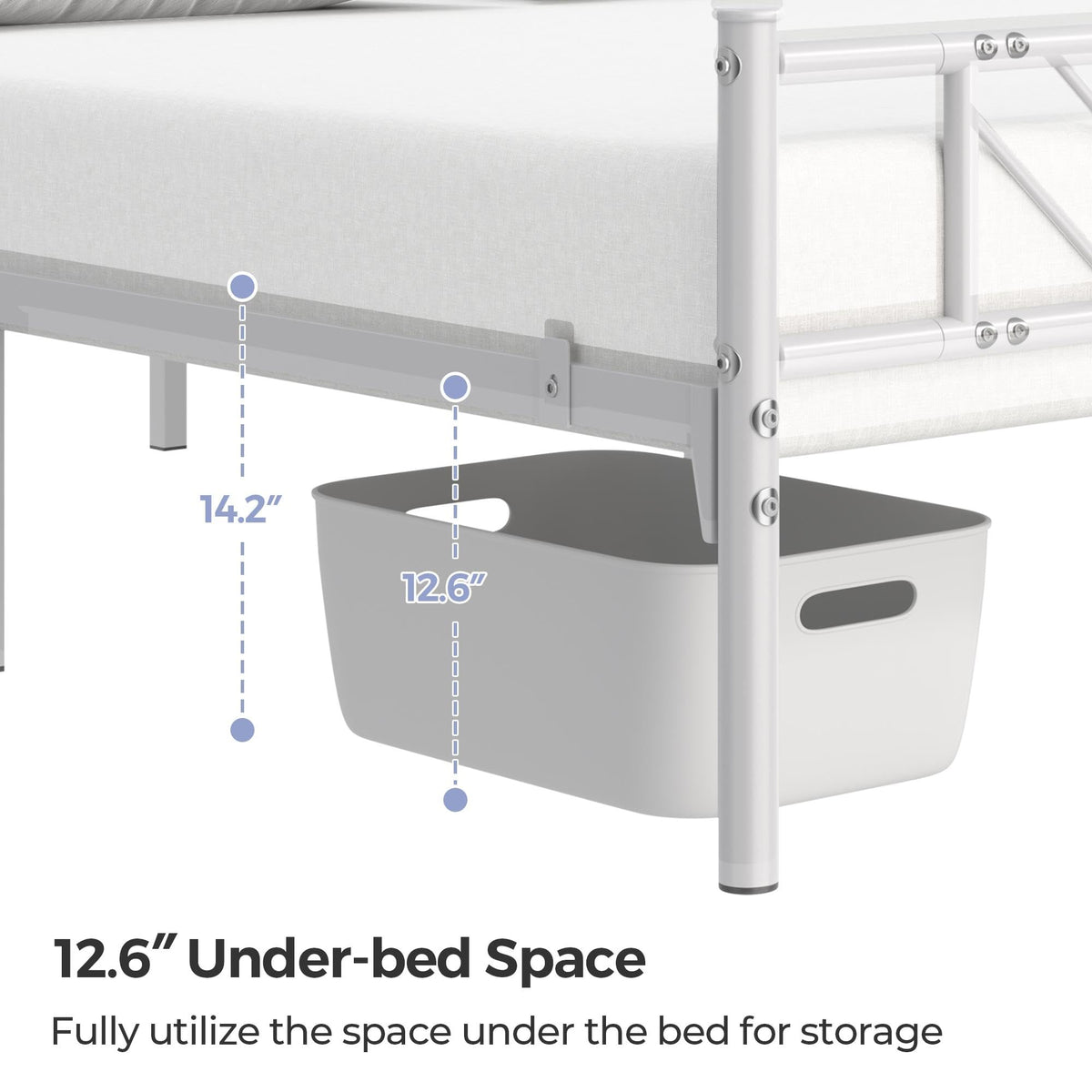 White Full Metal Platform Bed Frame with Arrow Design Headboard Q71446
