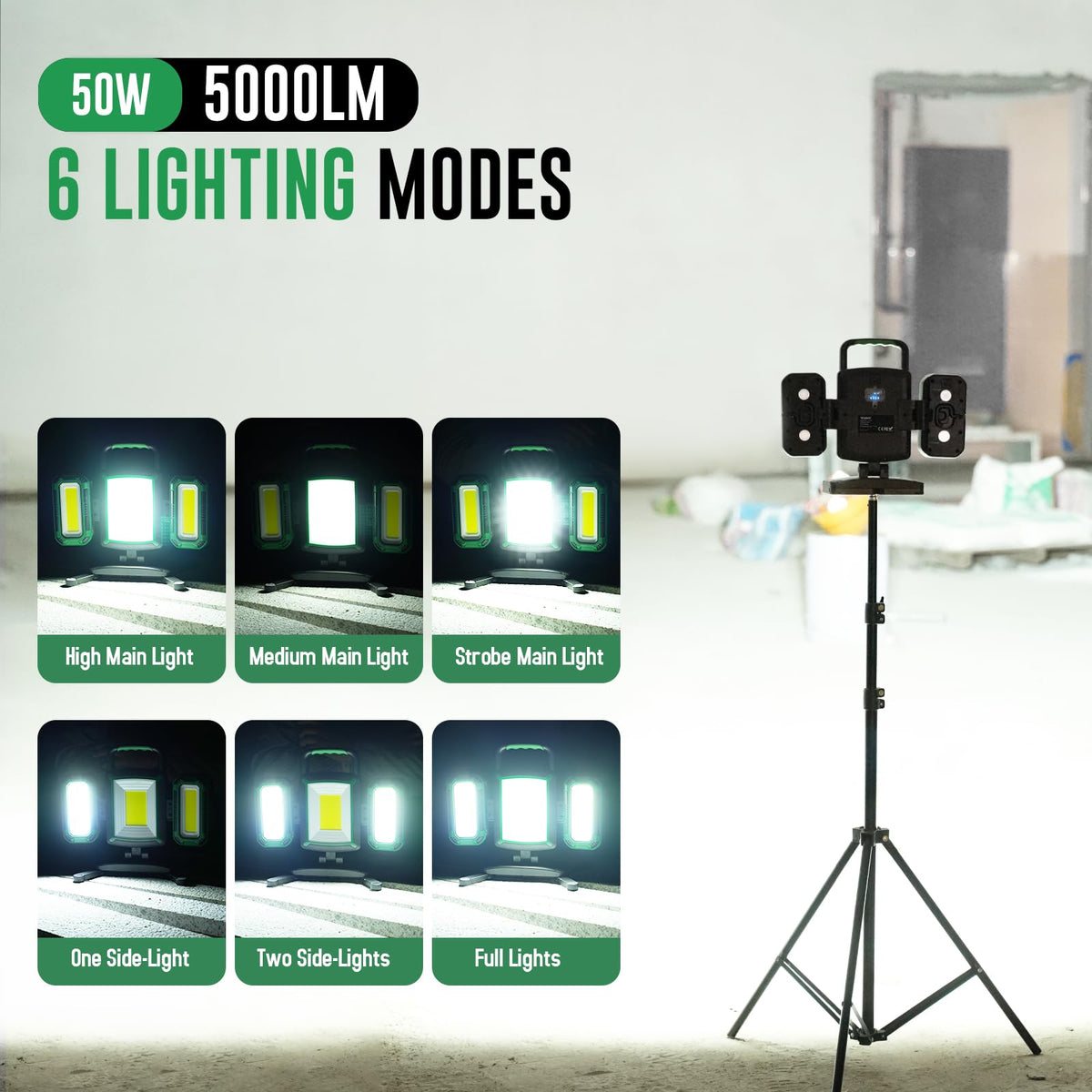 50W 5000LM Rechargeable Magnetic LED Work Light R8926