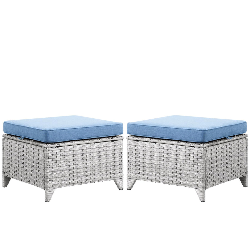 Wicker Outdoor Ottomans Set of 2 Handwoven Rattan Footstools with Removable Cushions C414963