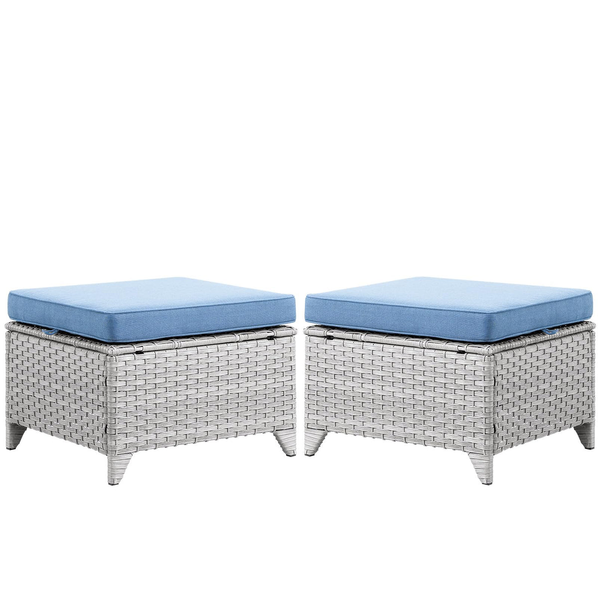 Wicker Outdoor Ottomans Set of 2 Handwoven Rattan Footstools with Removable Cushions C414963