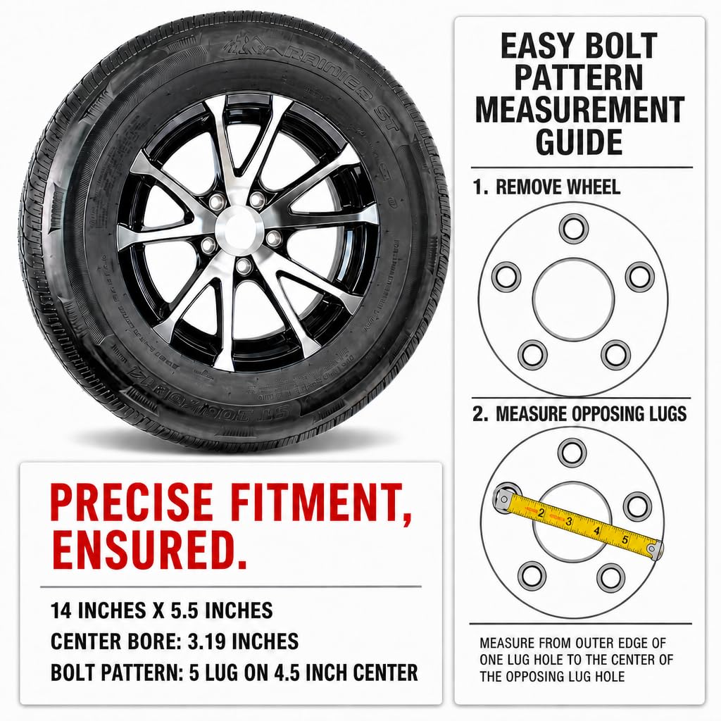 2-Pack Trailer Tire Rim Assembly 4.80-12 12 5 Lug Silver B20094