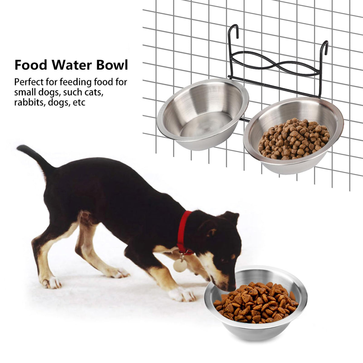 Stainless Steel Hanging Pet Bowls, 2 Bowls 1 Hook Y9257