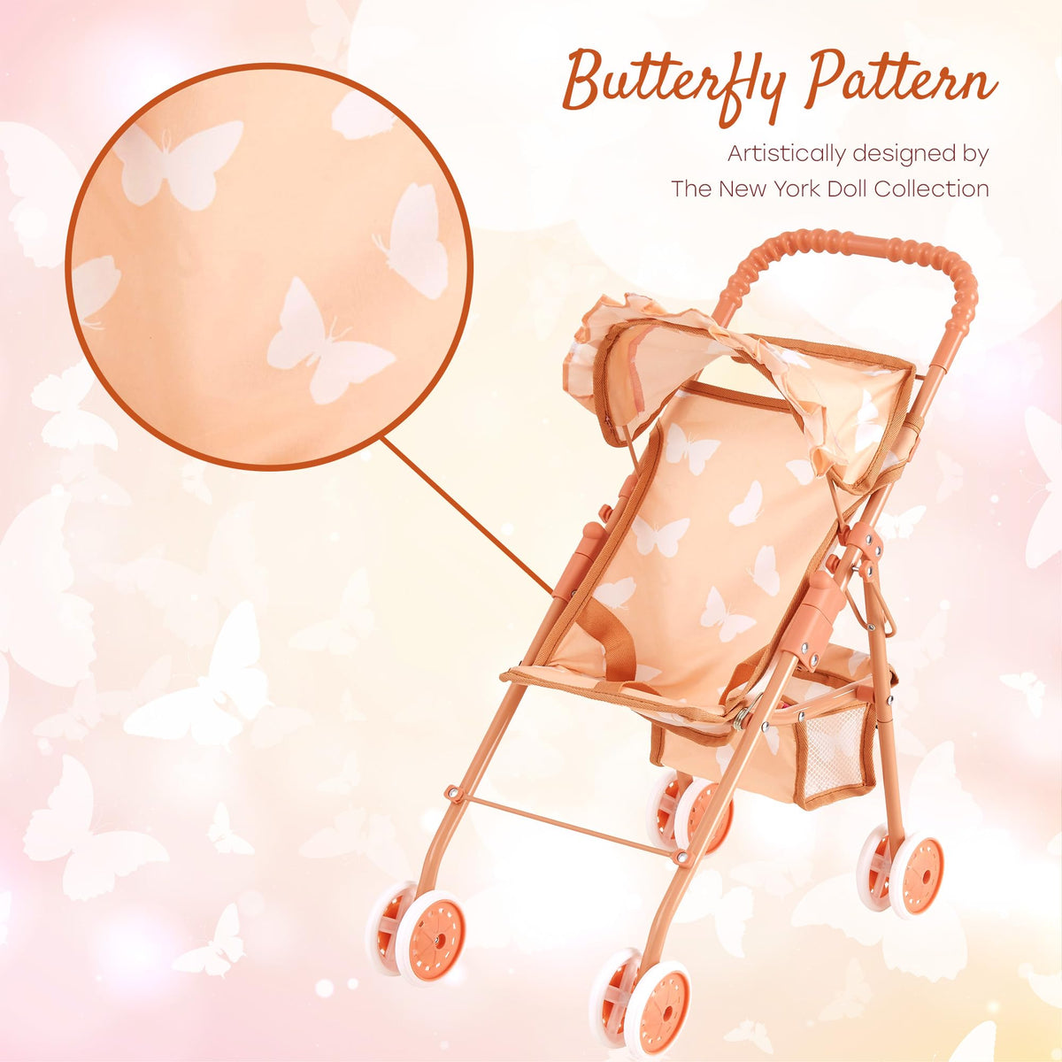 Baby Doll Stroller with Storage Basket, Foldable Frame, Canopy, Seatbelt G57160