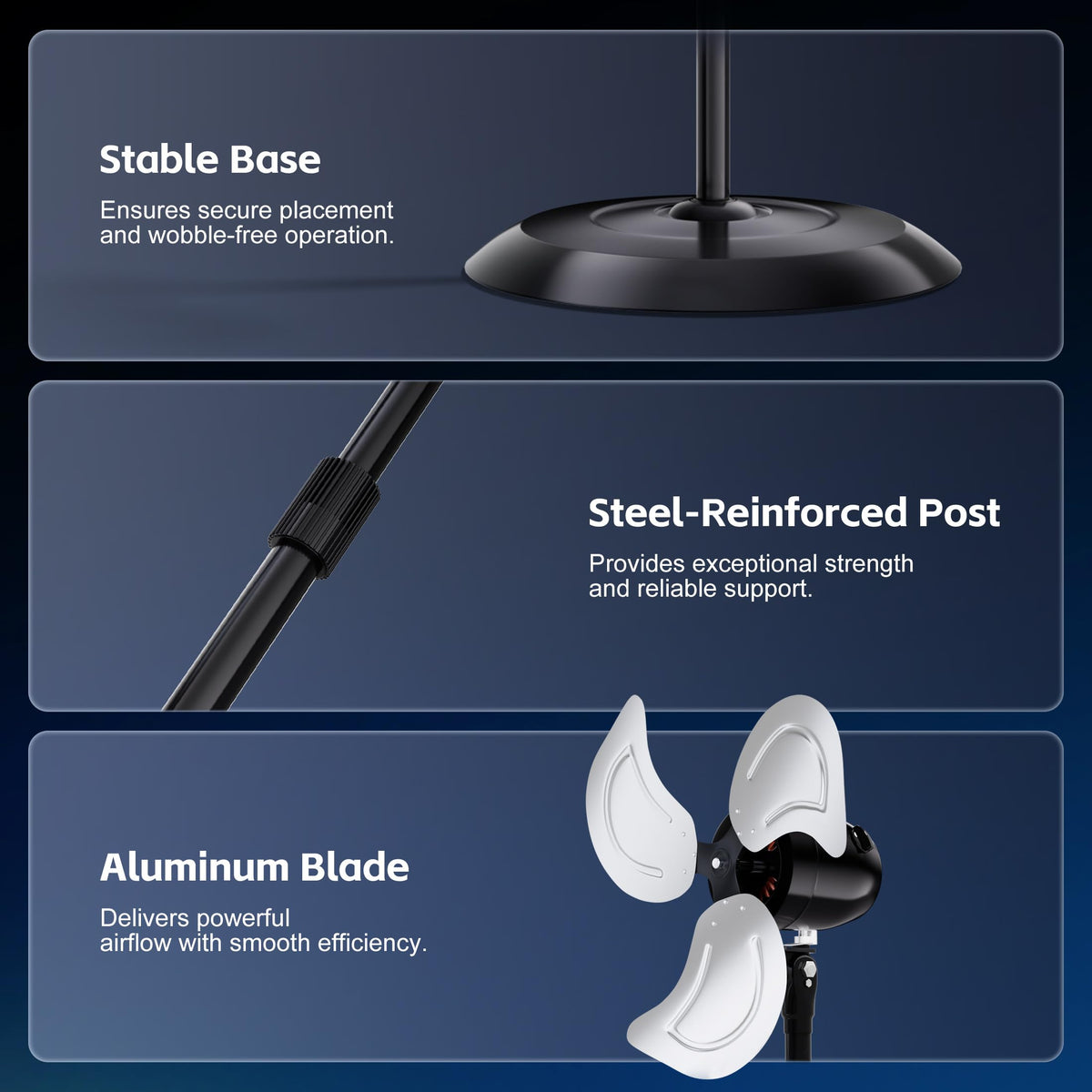 24" High Velocity Oscillating Pedestal Fan, 8000 CFM 3-Speed Standing Fan F4370