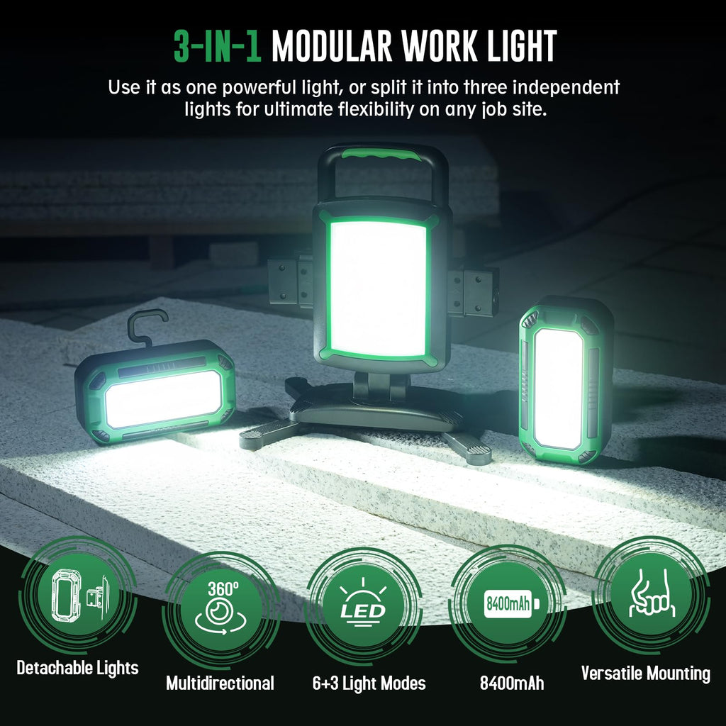 50W 5000LM Rechargeable Magnetic LED Work Light R8926