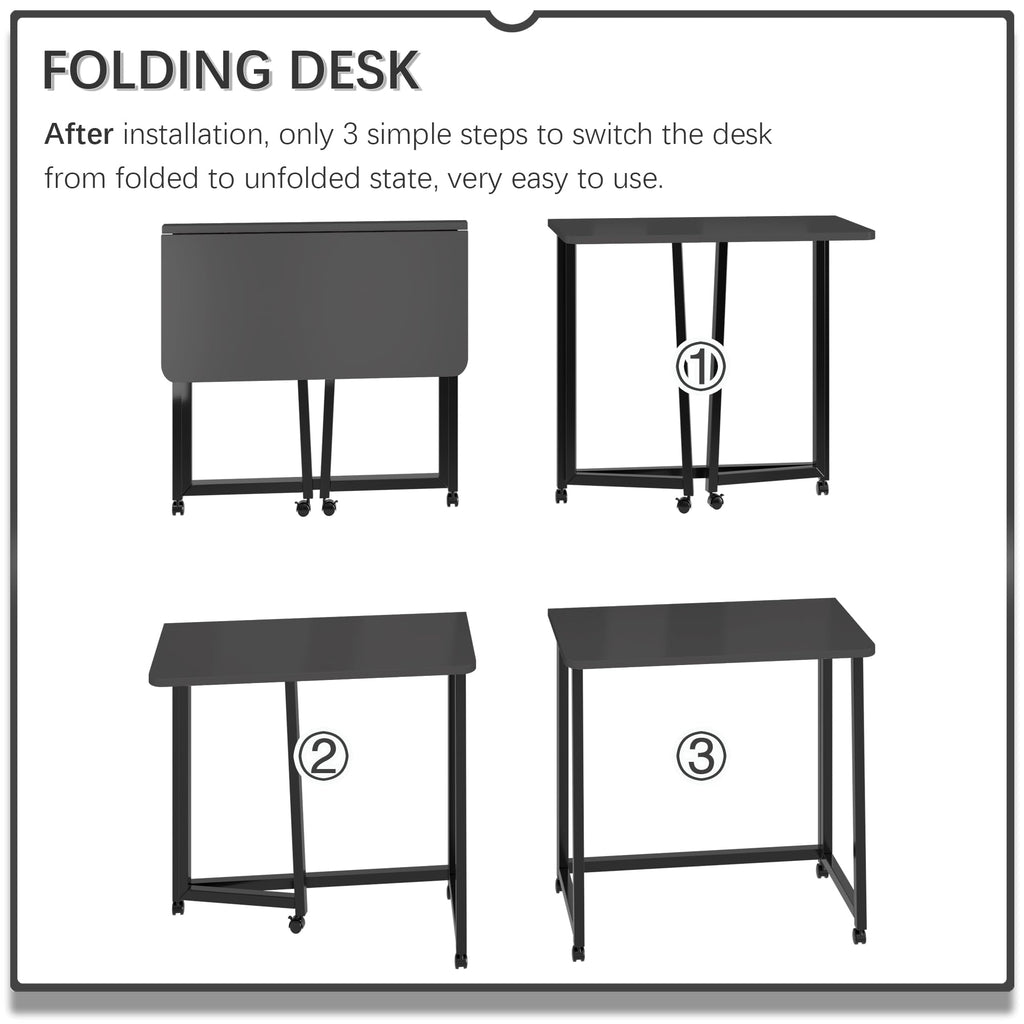23.6" Folding Mobile Desk with Wheels, All Black M735678