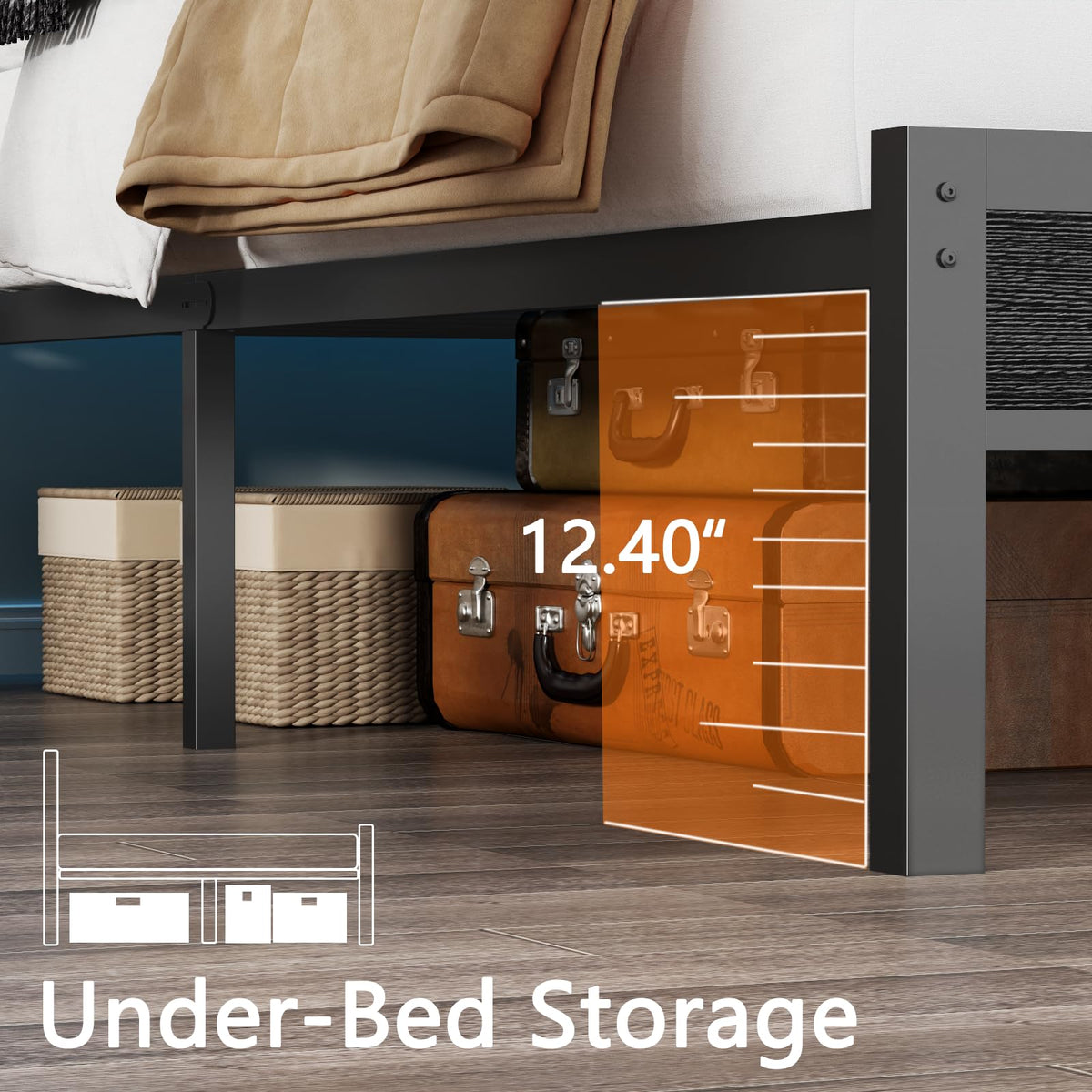Full Size Bed Frame with Headboard & 2 Fabric Drawers B968