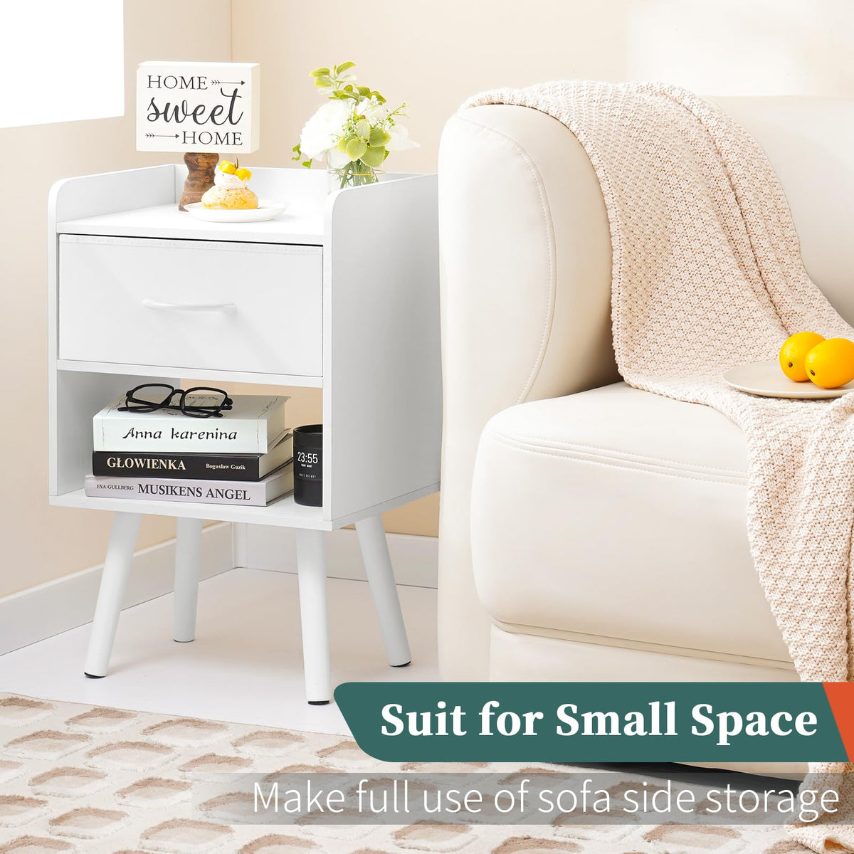 Modern Nightstand with Drawer and Open Storage Shelf H80075