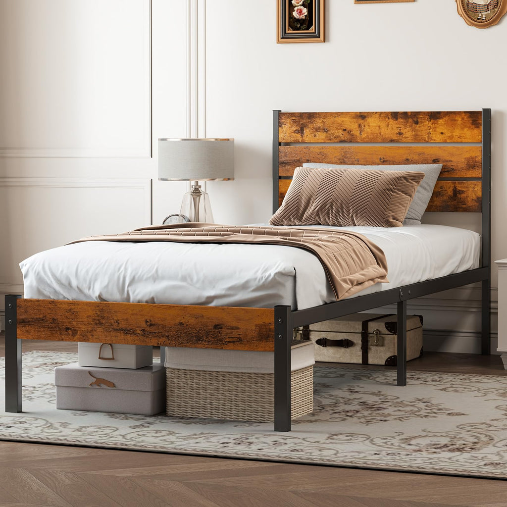 Twin Wood Bed Frame with Headboard S606