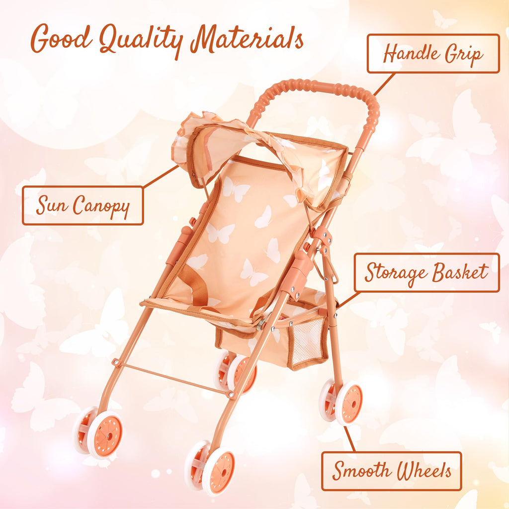 Baby Doll Stroller with Storage Basket, Foldable Frame, Canopy, Seatbelt G57160