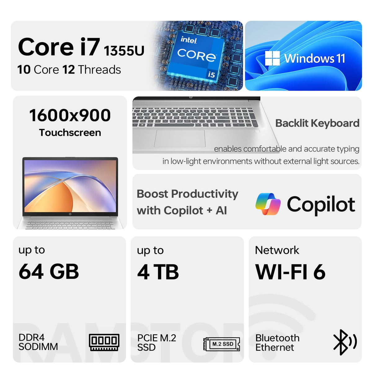 17.3" HD+ Touchscreen Laptop, Intel Core i7, 16GB RAM, 512GB SSD, Silver I116884