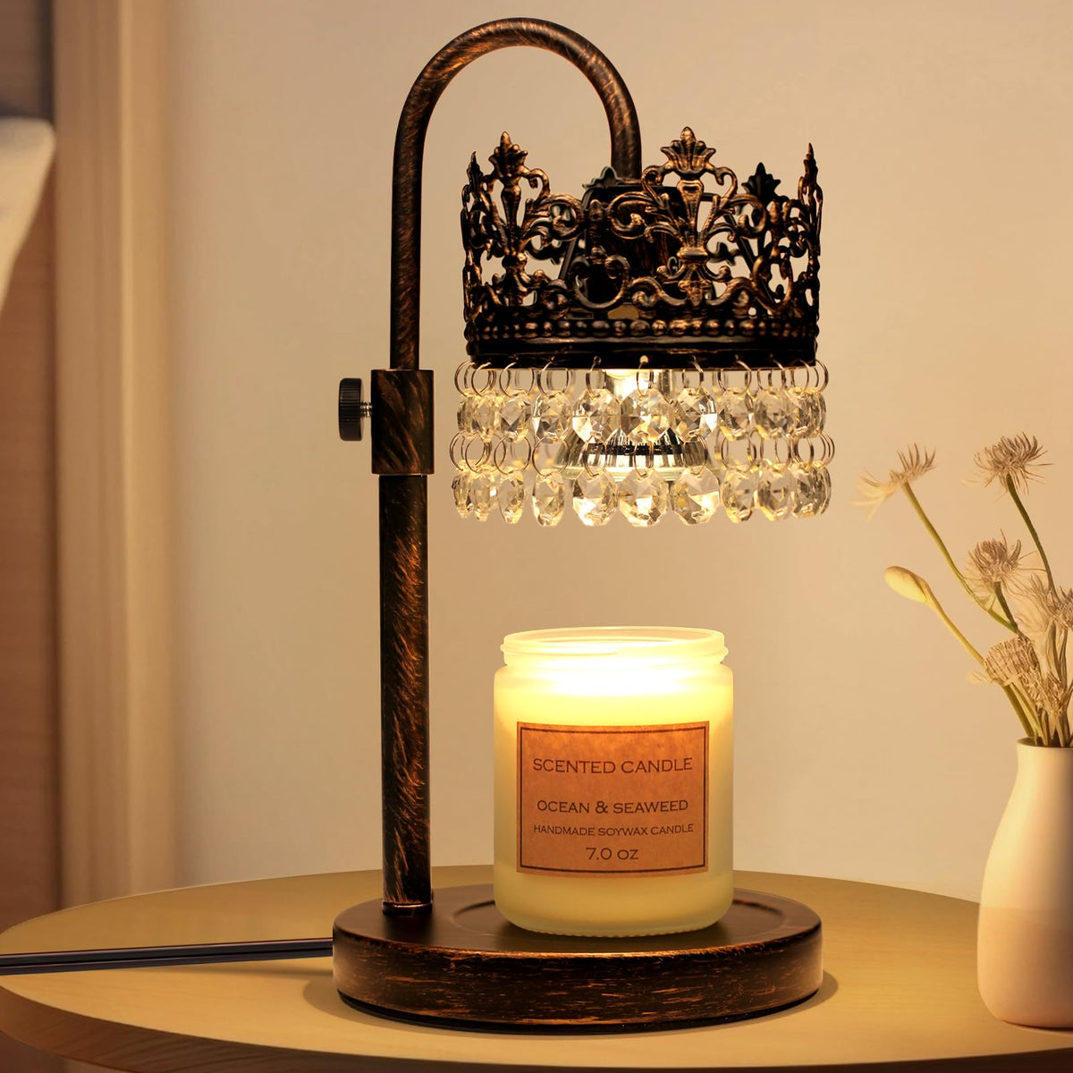 Candle Warmer Lamp with Timer Dimmer Adjustable Height Black Gold Brushed X50479