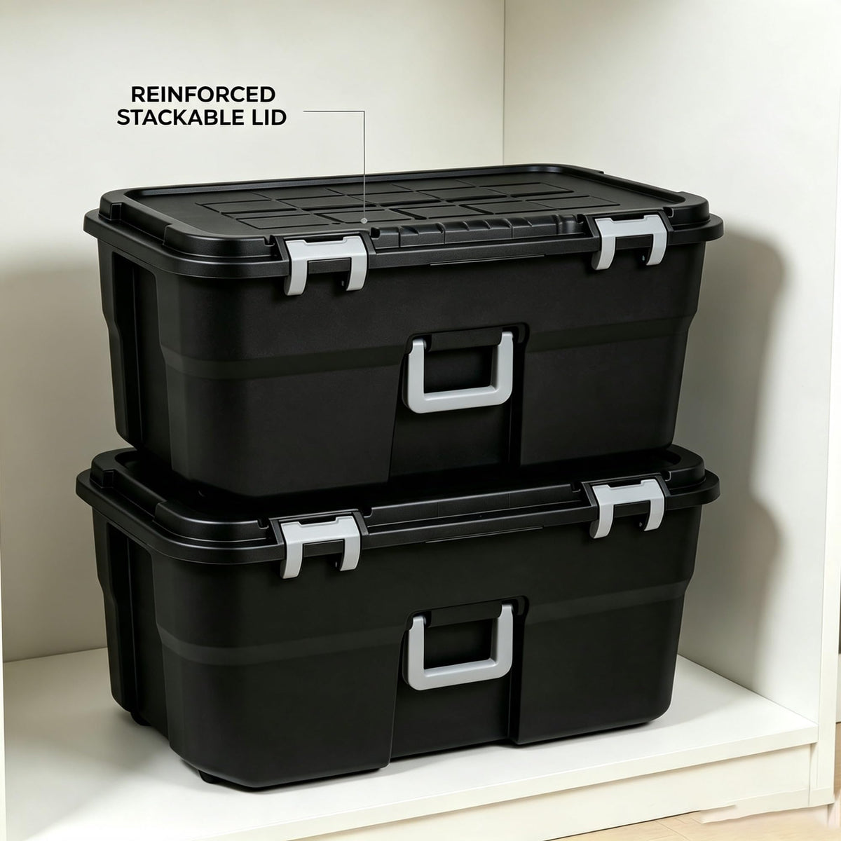 2 Pack 22 Gallon Black Wheeled Lockable Plastic Storage Trunk A299655