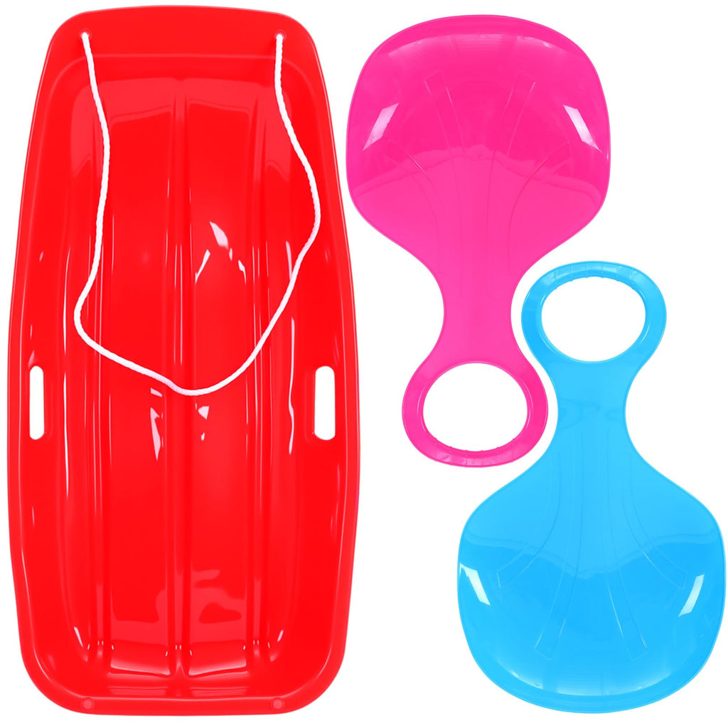 3 Pcs 35 Inch Plastic Snow Sleds with Rope L518441