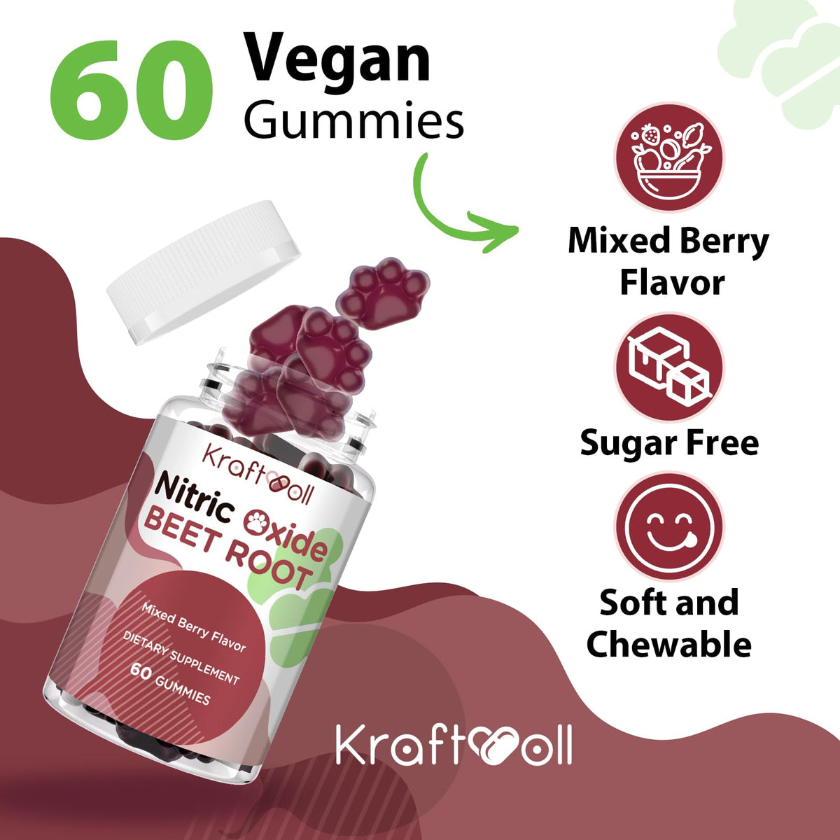 Beet Root Gummies 6000mg Mixed Berry Flavor 60 Gummies N531372