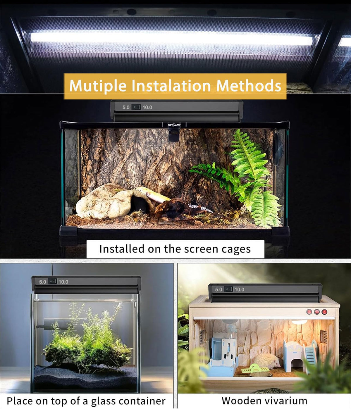 8W 12 Inch Switchable 10.0 & 5.0 UVB Reptile Light Fixture Combo Kit B185103