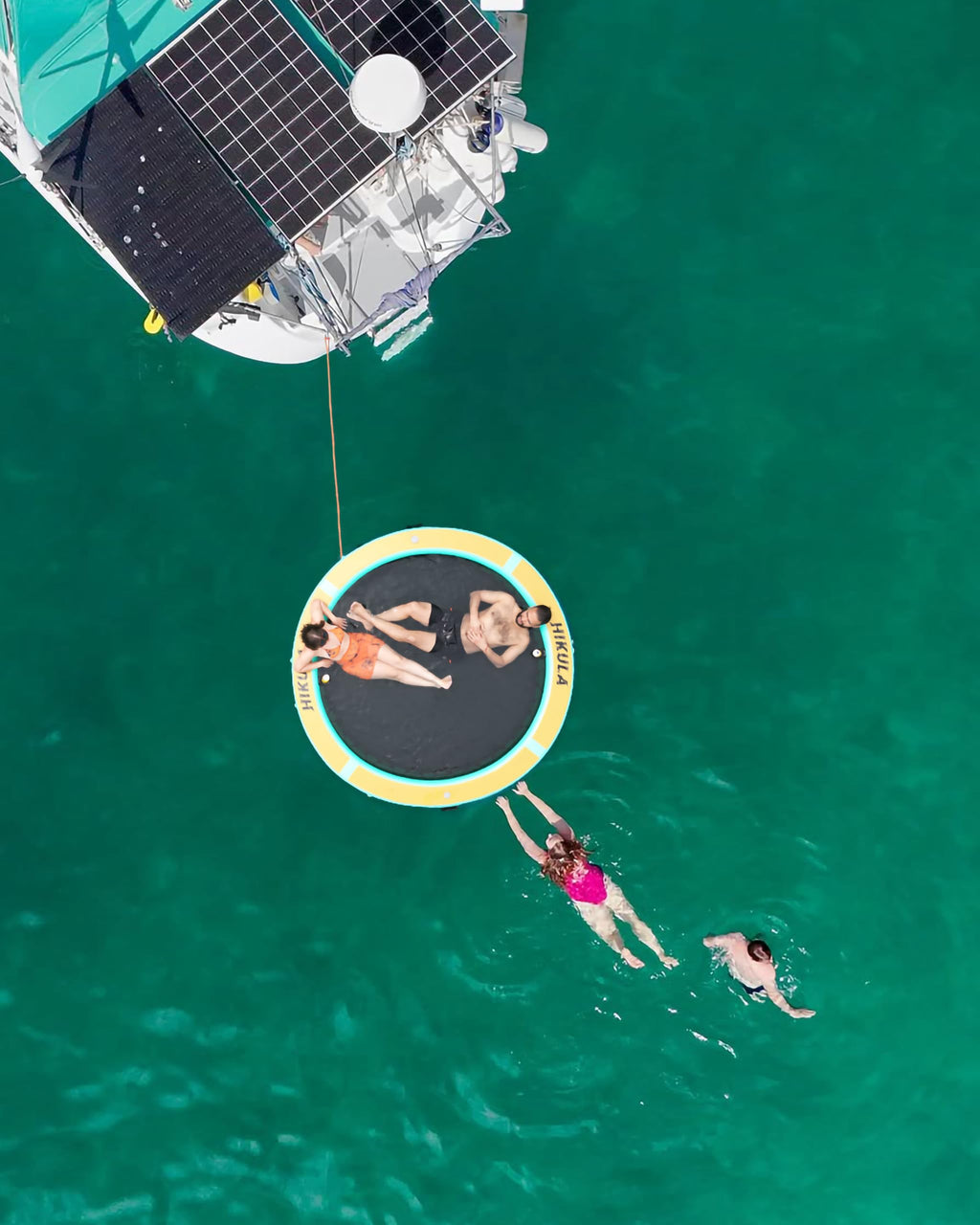 Inflatable Round Floating Ring Water Hammock Dock with Water Ladder and Cup Holder M194346