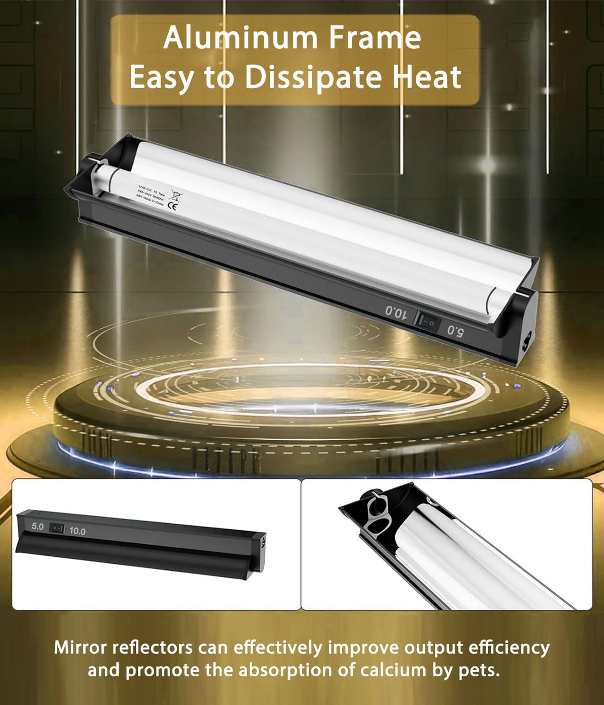 8W 12 Inch Switchable 10.0 & 5.0 UVB Reptile Light Fixture Combo Kit B185103