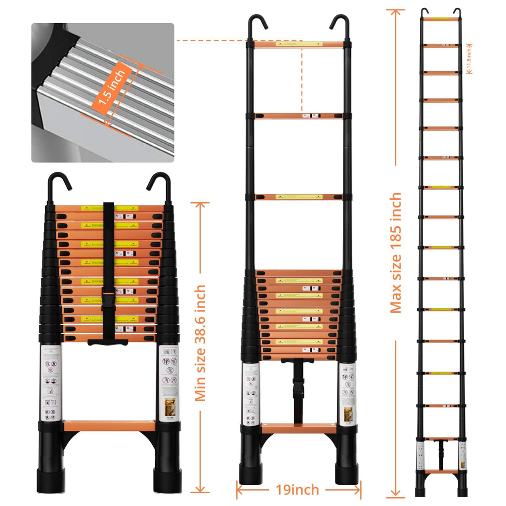 15.5FT Aluminum Telescoping Ladder with Hooks N968781