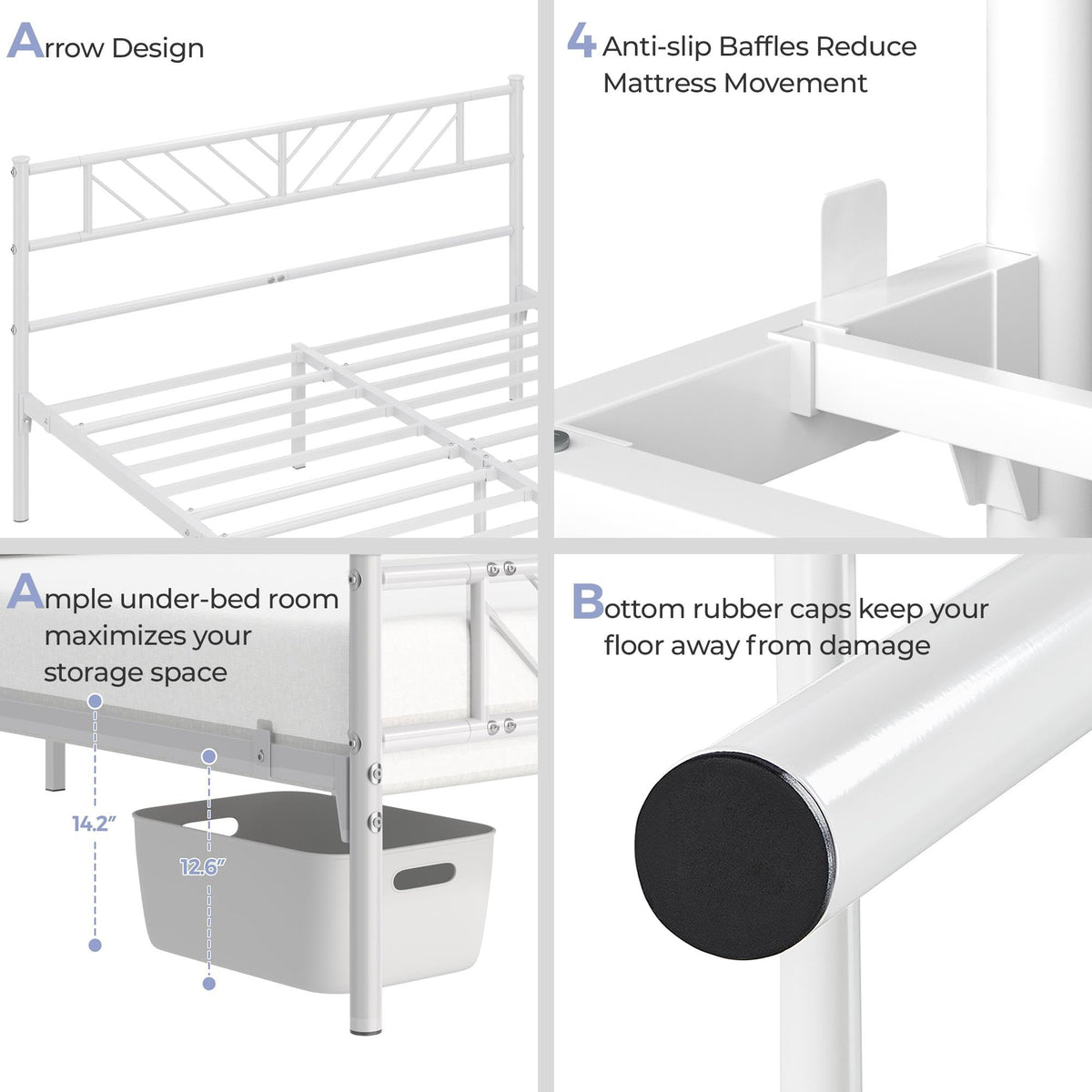 White Full Metal Platform Bed Frame with Arrow Design Headboard Q71446