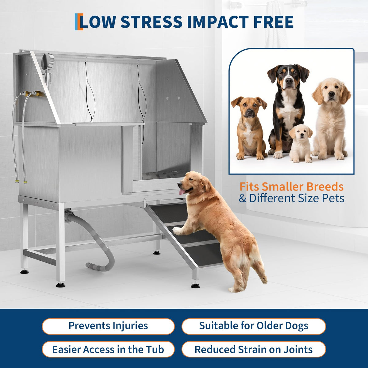 50 Inch Stainless Steel Dog Washing Station with Non-Slip Ramp B699713