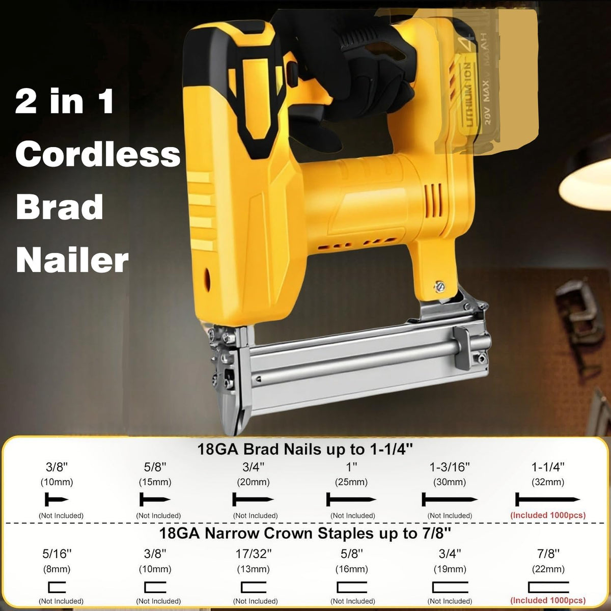 2 in 1 Cordless Brad Nailer 18 Gauge Electric Nail Gun Q917815