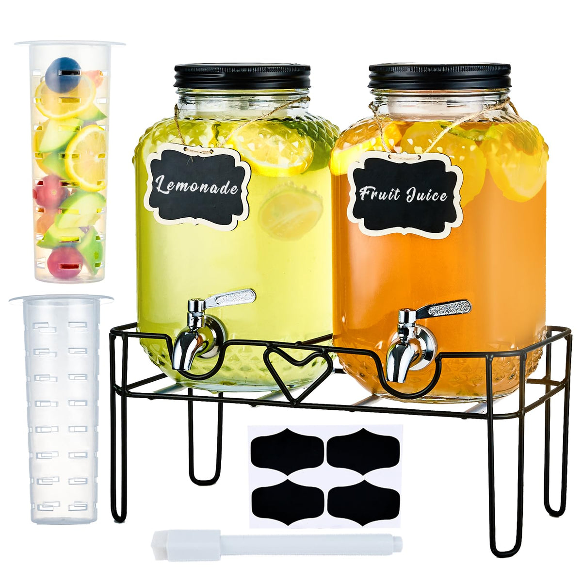1 Gallon Glass Beverage Dispenser with Stand and Fruit Infuser X140