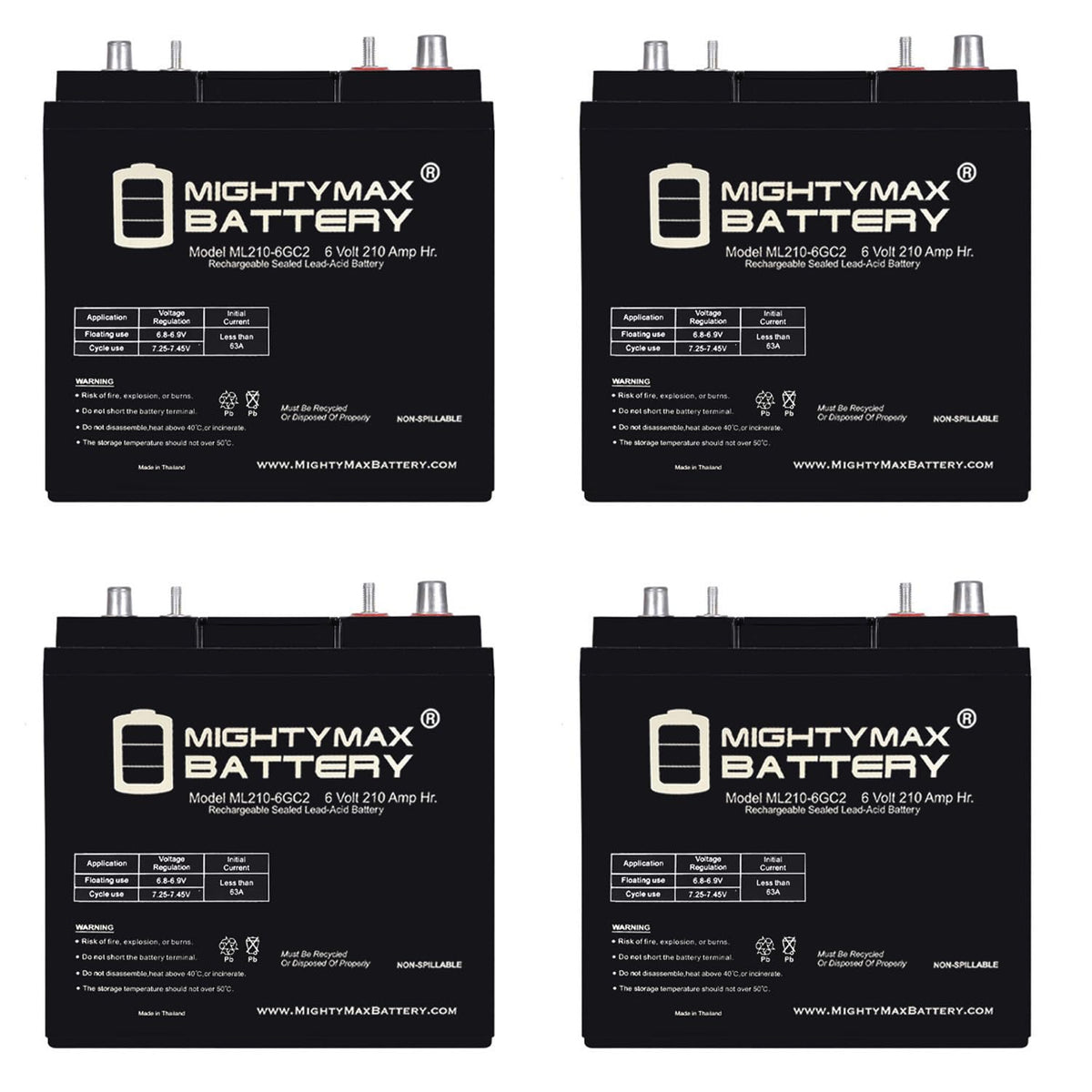 6V 210AH Dual Terminal SLA Deep Cycle Battery 4 Pack G4260