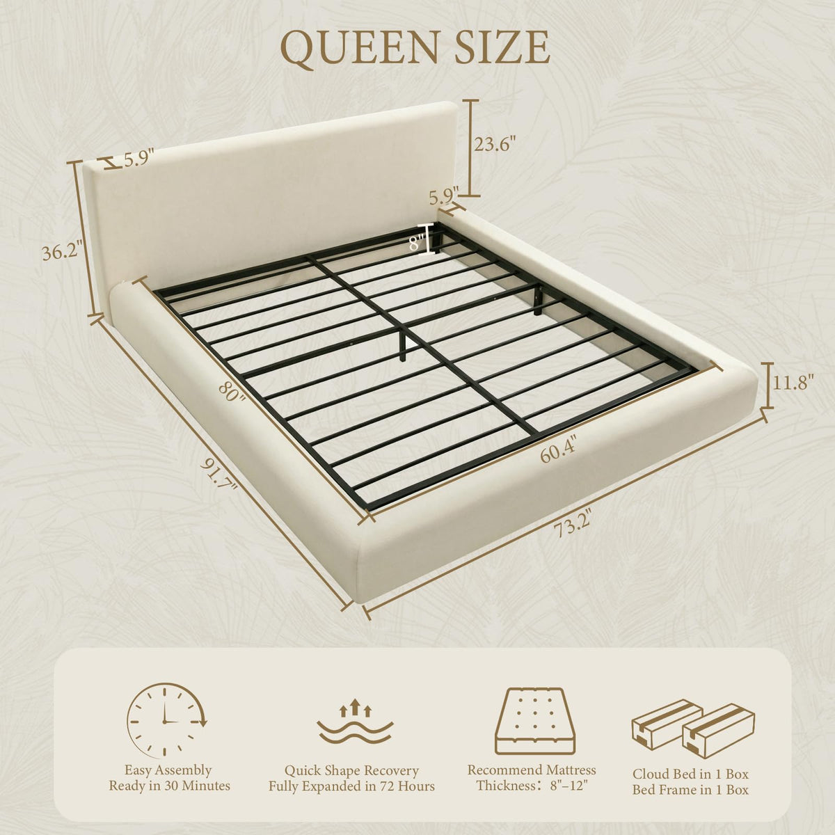 Queen Size Upholstered Bed Frame L3637