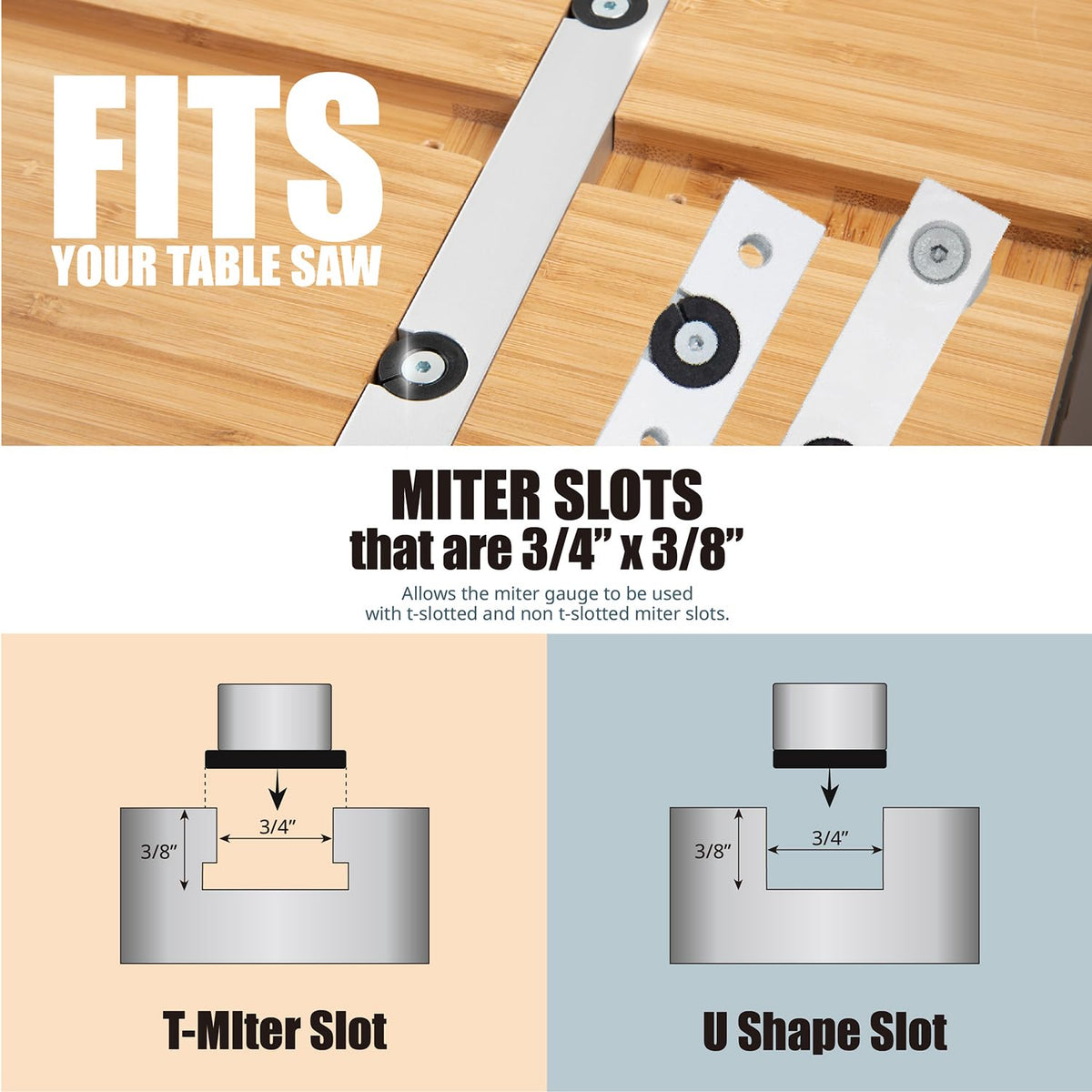 Table Saw Miter Gauge with 27 Angle Stops and T-Slot Miter Bar E899647