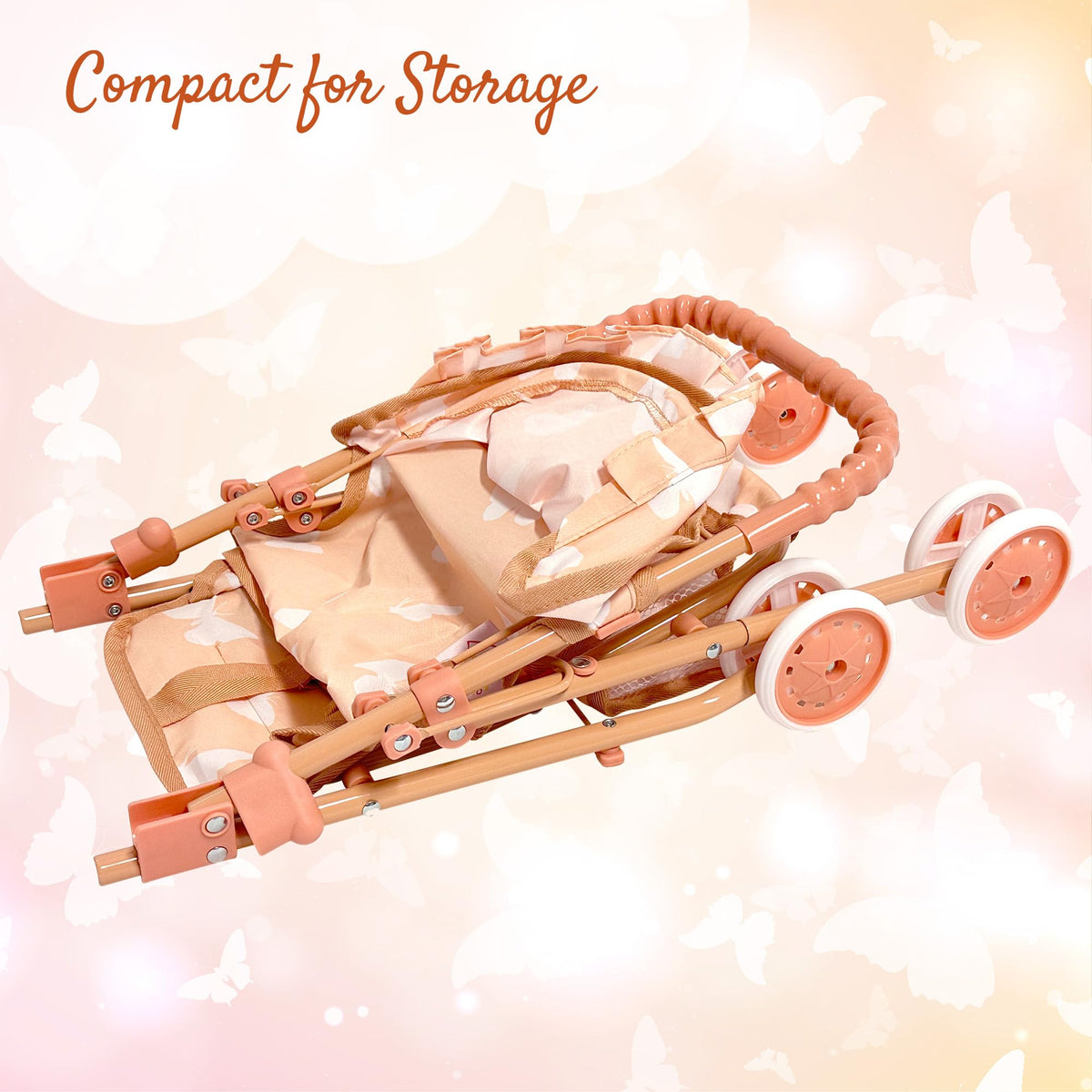 Baby Doll Stroller with Storage Basket, Foldable Frame, Canopy, Seatbelt G57160