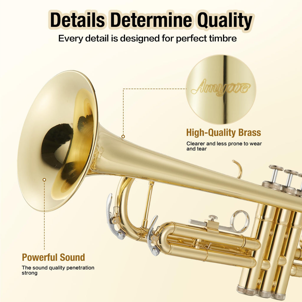 Gold Lacquer Brass Trumpet with Case and Mouthpiece V9367