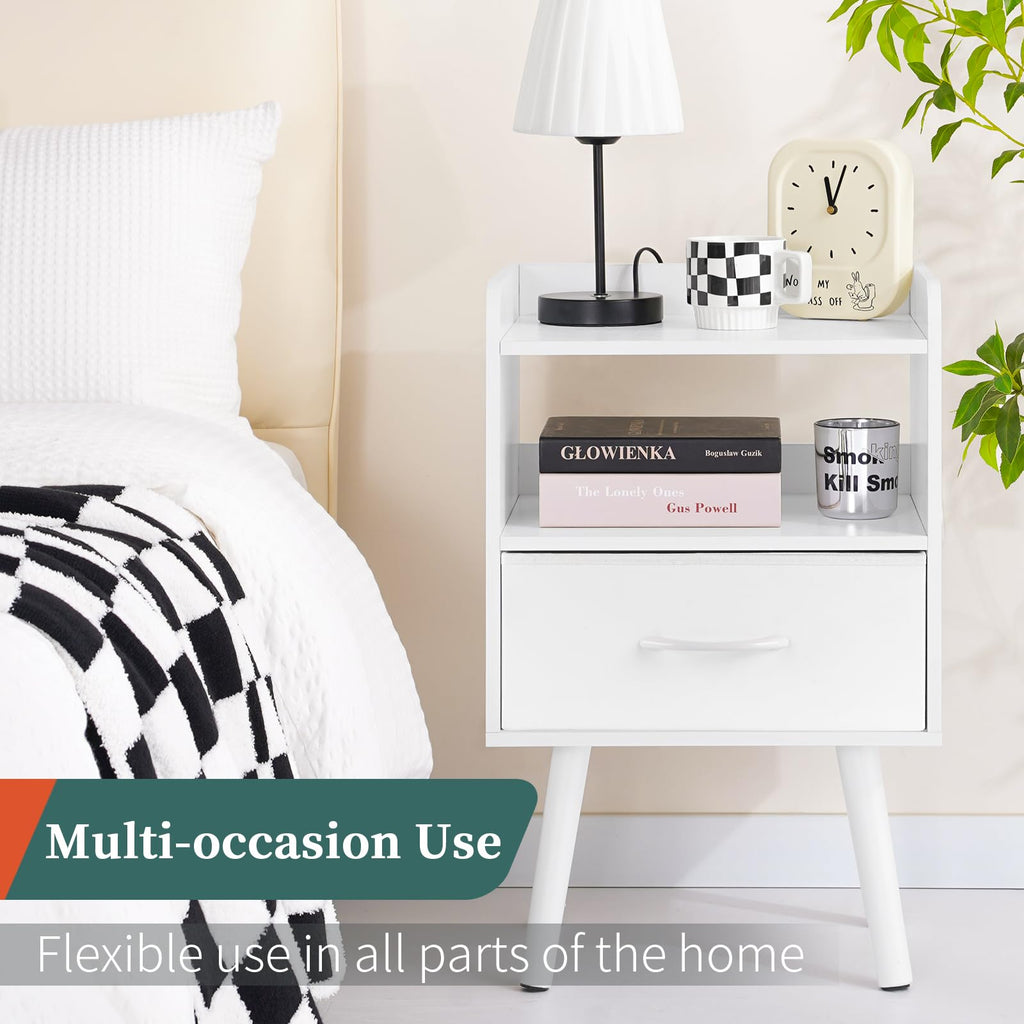 Modern Nightstand with Drawer and Open Storage Shelf H80075