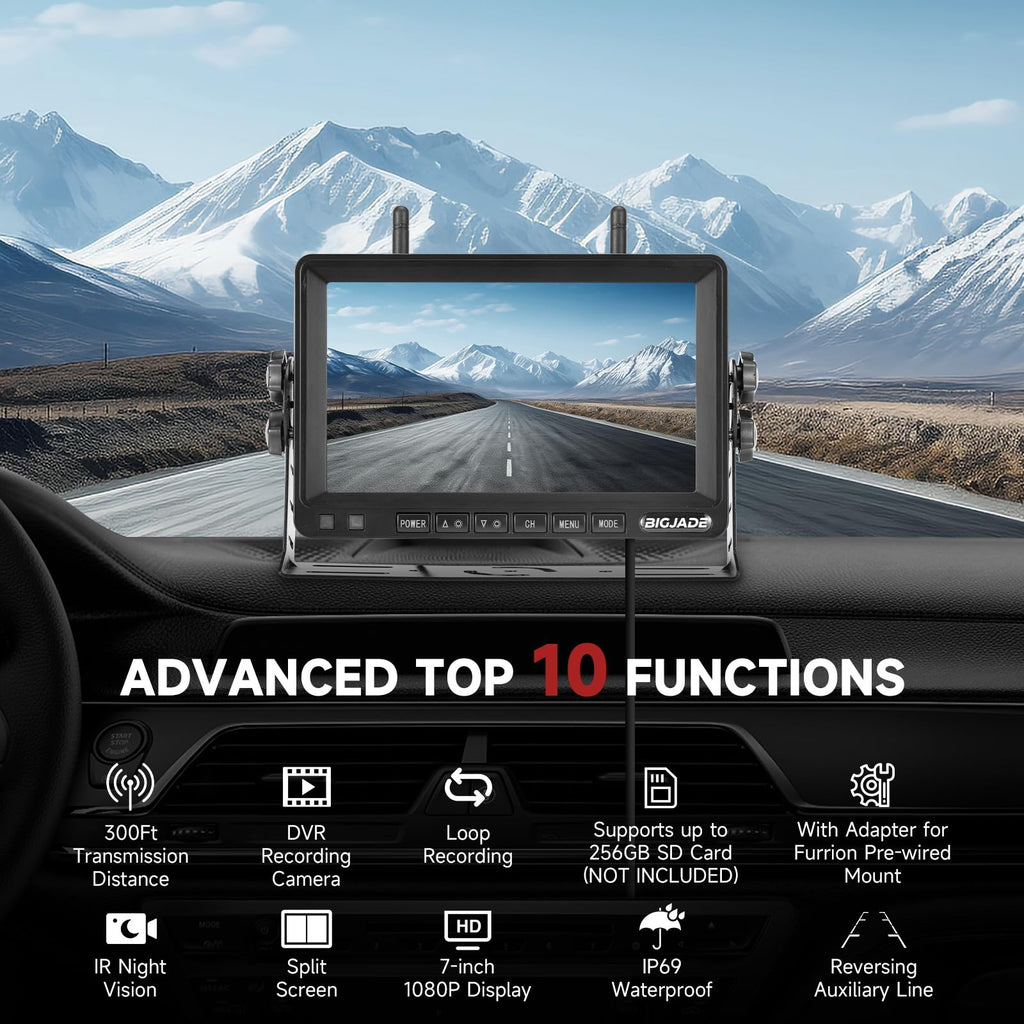 Wireless Backup Camera Dual Cameras 1080P HD 4CH Monitor N28621