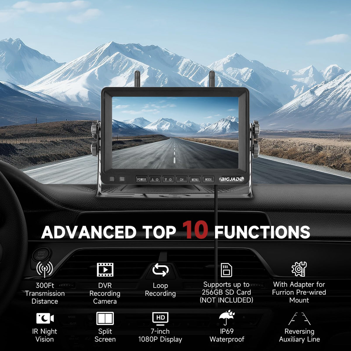 Wireless Backup Camera Dual Cameras 1080P HD 4CH Monitor N28621